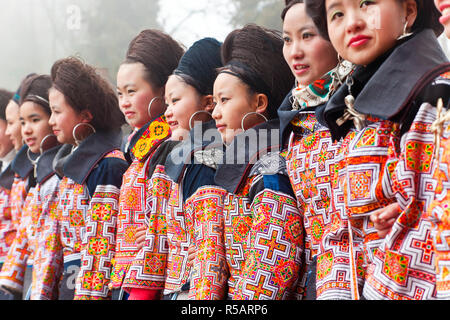 Cross Stitiched Miao tribe, Sugao, Guizhou Province, China Stock Photo