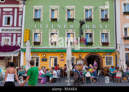 Restaurant in Market Sqaure, Mondsee, Mondsee Lake, Salzkammergut, Austria Stock Photo