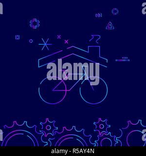Bike or Bicycle Winter Storage Vector Line Icon, Symbol, Pictogram, Sign on Dark Blue Background. Related Bottom Border Stock Vector
