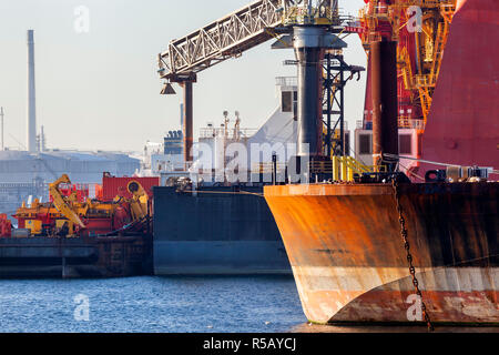 Close-up of ships moored in the canal Caland in the port of Rotterdam Stock Photo