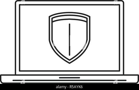 Secured laptop icon. Outline illustration of secured laptop vector icon for web design isolated on white background Stock Vector