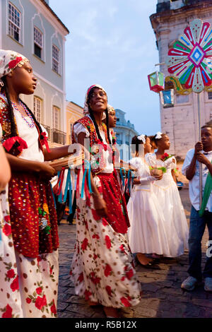 Christmas procession & carnival, Pelourinho, Salvador, Bahia, Brazil Stock Photo