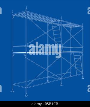 3D outline scaffold. Vector rendering of 3d Stock Vector