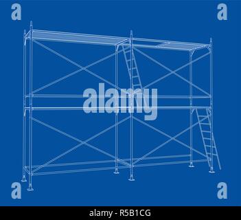 3D outline scaffold. Vector rendering of 3d Stock Vector