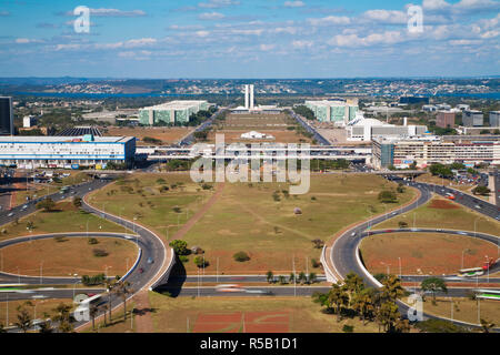 Brazil, Distrito Federal-Brasilia, Brasilia, View of Eixo Monumental from the TV Tower Stock Photo