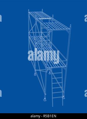 3D outline scaffold. Vector rendering of 3d Stock Vector