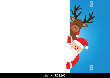 santa and reindeer christmas cartoon with white banner vector illustration EPS10 Stock Vector