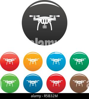 Action camera drone icons set 9 color vector isolated on white for any design Stock Vector