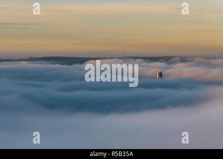 Jentower in the fog, Jena, Thuringia, Germany Stock Photo