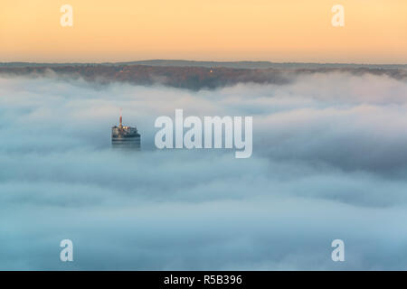 Jentower in the fog, Jena, Thuringia, Germany Stock Photo