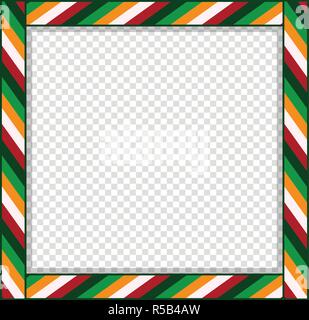 Cute Christmas or New Year border with colored striped pattern ornament isolated on transparent background. Vector square template, photo frame, scrap Stock Vector