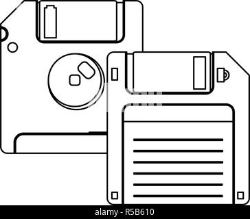 Computer diskettes isolated black and white Stock Vector