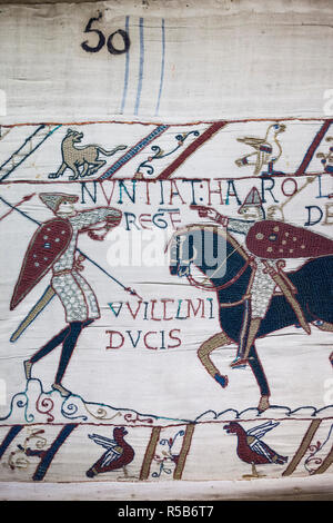 France, Normandy Region, Calvados Department, Bayeux, Tapisserie de Bayeux, Bayeux Tapestry, created in the 11th century, detail Stock Photo