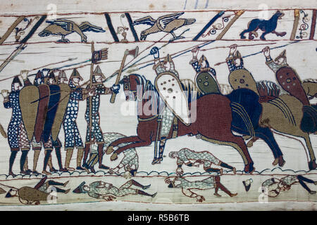 France, Normandy Region, Calvados Department, Bayeux, Tapisserie de Bayeux, Bayeux Tapestry, created in the 11th century, detail Stock Photo