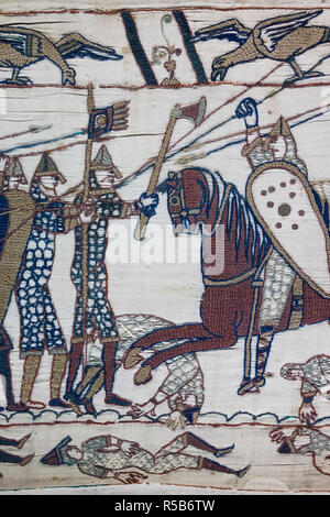 France, Normandy Region, Calvados Department, Bayeux, Tapisserie de Bayeux, Bayeux Tapestry, created in the 11th century, detail Stock Photo