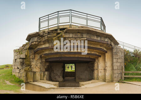 France, Normandy Region, Calvados Department, D-Day Beaches Area, St-Pierre du Mont, Pointe du Hoc US Ranger Memorial, ruins of WW2-era German bunker Stock Photo