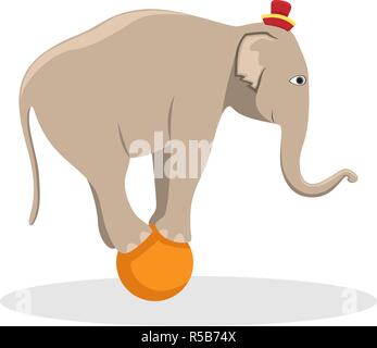 Circus trained elephant on the ball. Flat vector illustration. Stock Vector