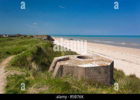 France, Normandy Region, Manche Department, D-Day Beaches Area, WW2-era D-Day invasion Utah Beach, Sainte Marie du Mont, ruins of German bunkers Stock Photo