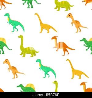 Seamless pattern with flat vector cartoon dinosaurs. Stock Vector