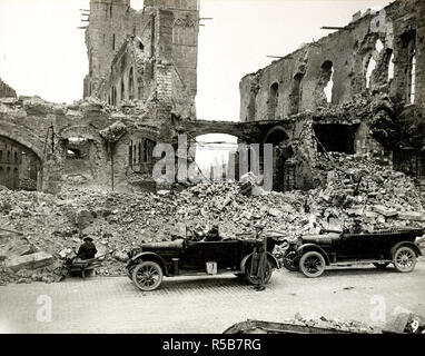 D. W. Griffith's 'Hearts Of The World.' Ruins of the Cloth Hall of Ypres, Belgium ca. 1917-1918 Stock Photo