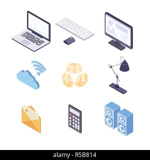 Business and technology - modern vector colorful isometric elements Stock Vector
