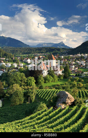 Switzerland, Bernese Oberland, Lake Thun, Spiez Castle Stock Photo