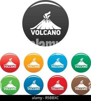 Volcano mountain icons set 9 color vector isolated on white for any design Stock Vector