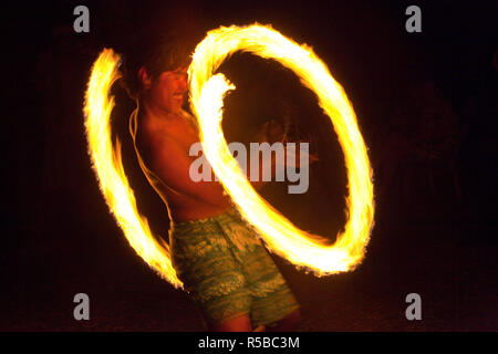 Fire dancer, Rarotonga, Cook Islands, South Pacific Stock Photo