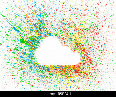 Cloud shape over background with colorful splashes Stock Photo