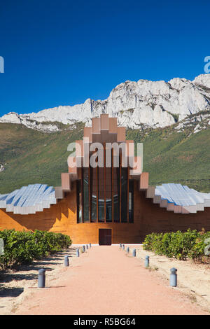Spain, La Rioja Area, Alava Province, Laguardia, Bodegas Ysios winery, designed by architect Santiago Calatrava Stock Photo
