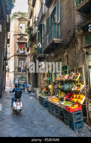 Typical side street the Centro Storico, the  historical center of Naples, Italy. Stock Photo