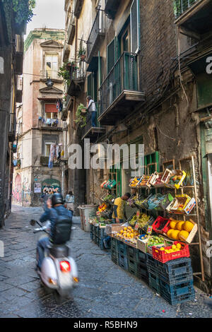 Typical side street the Centro Storico, the  historical center of Naples, Italy. Stock Photo