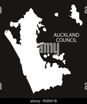 Auckland Council New Zealand map black inverted silhouette illustration Stock Photo