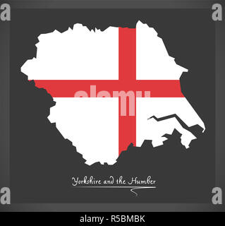 Yorkshire and the Humber map with flag of England illustration Stock Photo