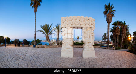 Israel, Tel Aviv, HaPisgah Gardens, Sculpture depicting the fall of Jericho, Isaac's sacrifice and Jacob's dream Stock Photo