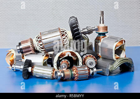 Located on a blue background variety of bearings and rollers.  Stock Photo