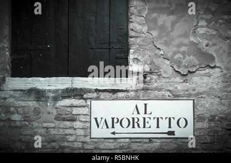 Italy, Veneto, Venice,  Al Vaporetto (To Vaporetto or Waterbus) sign Stock Photo