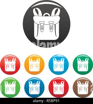 Adventure backpack icons set 9 color vector isolated on white for any design Stock Vector