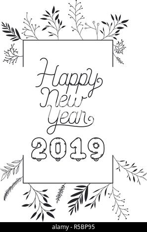happy new year 2019 with branches and leafs Stock Vector