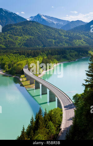 Sylvenstein Lake and Bridge, Bavarian Alps, Bavaria, Germany Stock Photo
