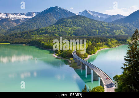 Sylvenstein Lake and Bridge, Bavarian Alps, Bavaria, Germany Stock Photo