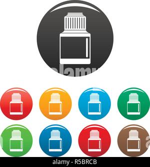 Vaping liquid bottle icons set 9 color vector isolated on white for any design Stock Vector