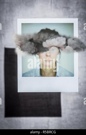 Composite image of a woman in the clouds. Stock Photo