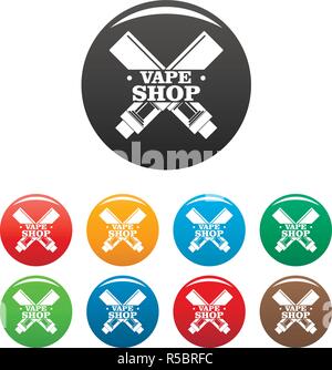Modern vape shop icons set 9 color vector isolated on white for any design Stock Vector