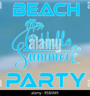 Lettering Hello Summer with palm trees on island Stock Vector