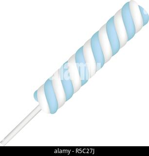 Blue striped marshmallow icon. Realistic illustration of blue striped marshmallow vector icon for web design isolated on white background Stock Vector