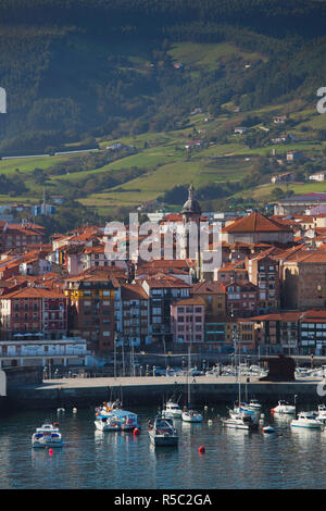 Spain, Basque Country Region, Vizcaya Province, Bermeo, elevated view of the town and port Stock Photo
