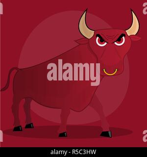 Angry Cartoon Bull. Illustration on red background. Stock Vector