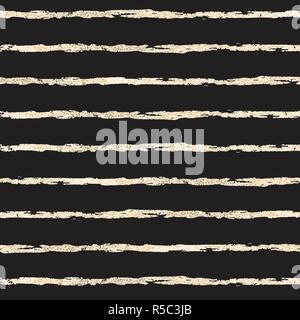 Gold foil horizontal lines on black vector pattern Stock Vector