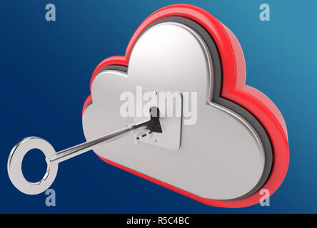 3D Cloud storage key, cloud computing system. Stock Photo